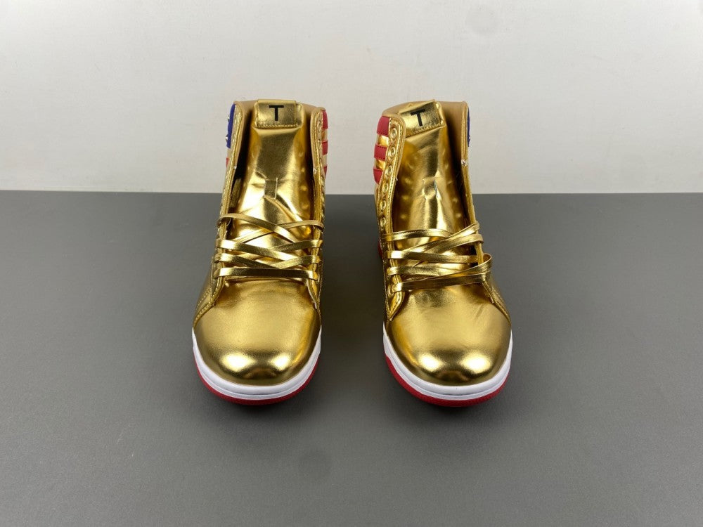 High Top Sneakers, Gold Red Colorway, Lace Up Design, Casual Gift for Sneaker Fans