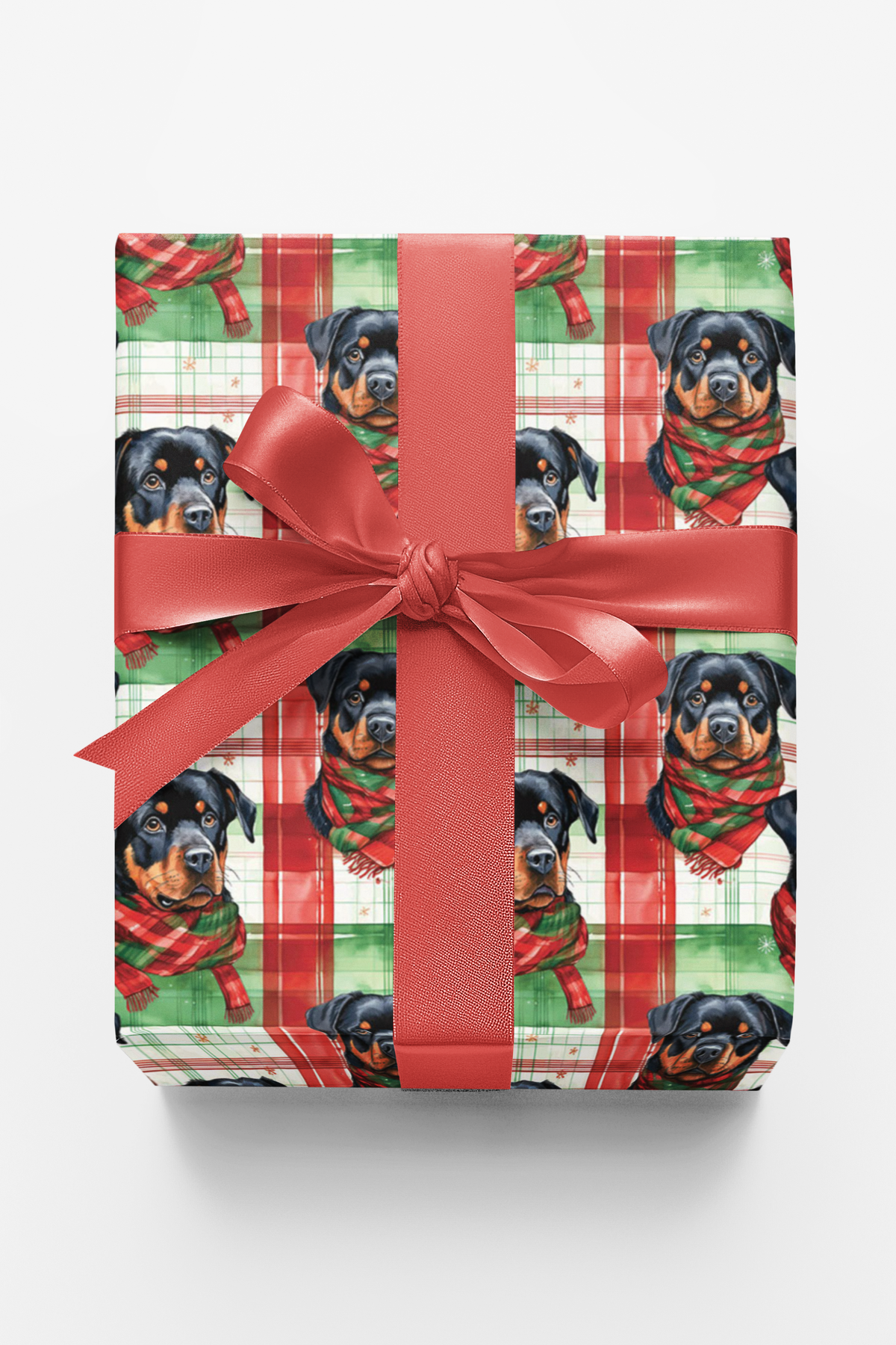 Plaid Holiday Dog Gift Wrap, Rottweiler Christmas Wrapping Paper, Festive Puppy Present Paper, Dog Lover Xmas Gift Wrapping P
