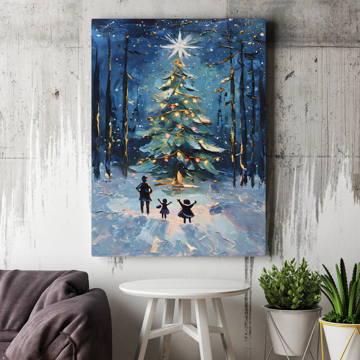 Snowy Pine Forest Impasto Canvas Wall Art, Winter Christmas Tree Canvas Print, Festive Holiday Canvas Painting, Comfy Winter 