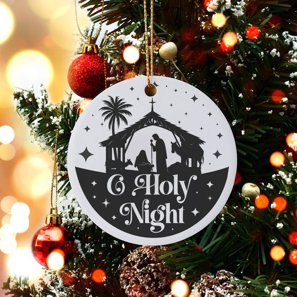 Religious Nativity Scene Ornament, O Holy Night Nativity Christmas Ornament, Christian Ceramic Tree Ornament, Spiritual Faith