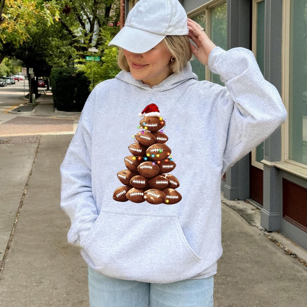 Festive Football Hoodie, Football Christmas Tree Hoodie, Holiday Sports Hoodie, Christmas Game Day Sweatshirt, Football Mom P