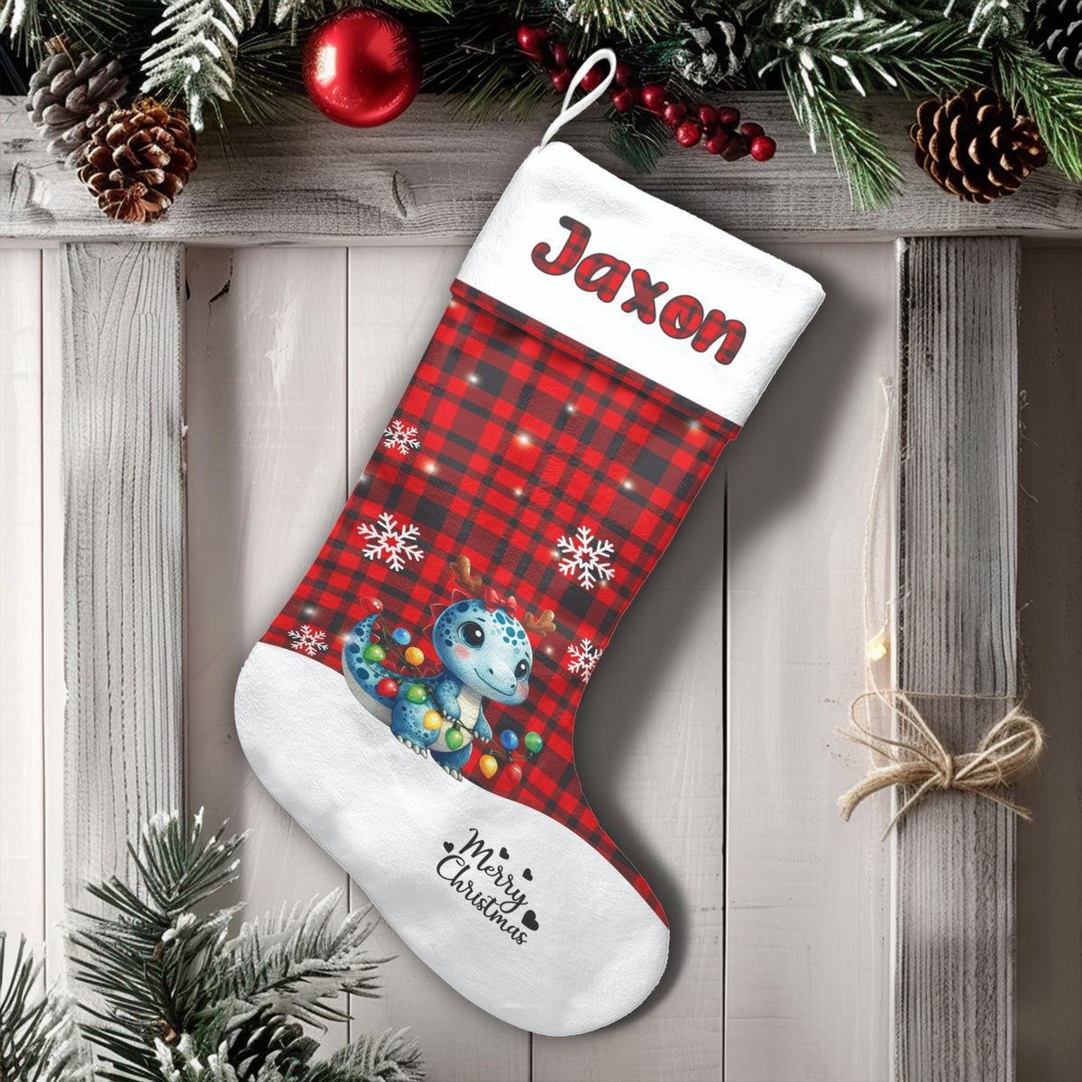 Personalized Dragon Holiday Stocking, Adorable Dragon Christmas Stocking, Custom Name Kids Christmas Stocking, Festive Family