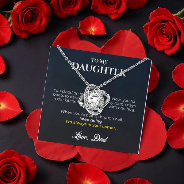 Message Card Rotating Rose Gift Box, Love Knot Necklace for Daughter, White Gold Love Knot Pendant Necklace, Birthday Christm