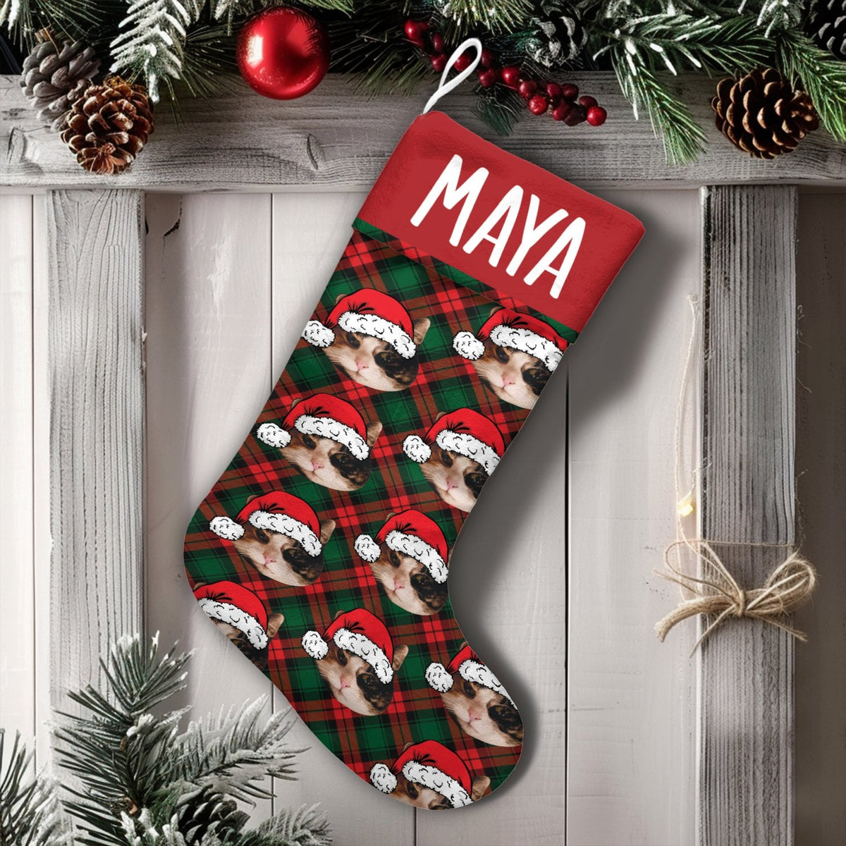 Custom Photo Pet Stocking, Personalized Cat Christmas Stocking, Velboa Holiday Stocking, Xmas Fireplace Decor, Pet Lover Chri