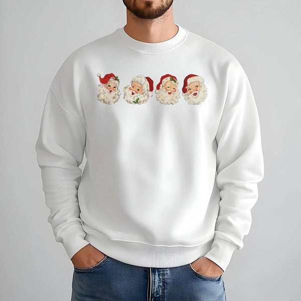 Vintage Cheerful Santa Face Crewneck, Retro Santa Sweatshirt, Adorable Christmas Graphic Sweater, Holiday Aesthetic Sweatshir