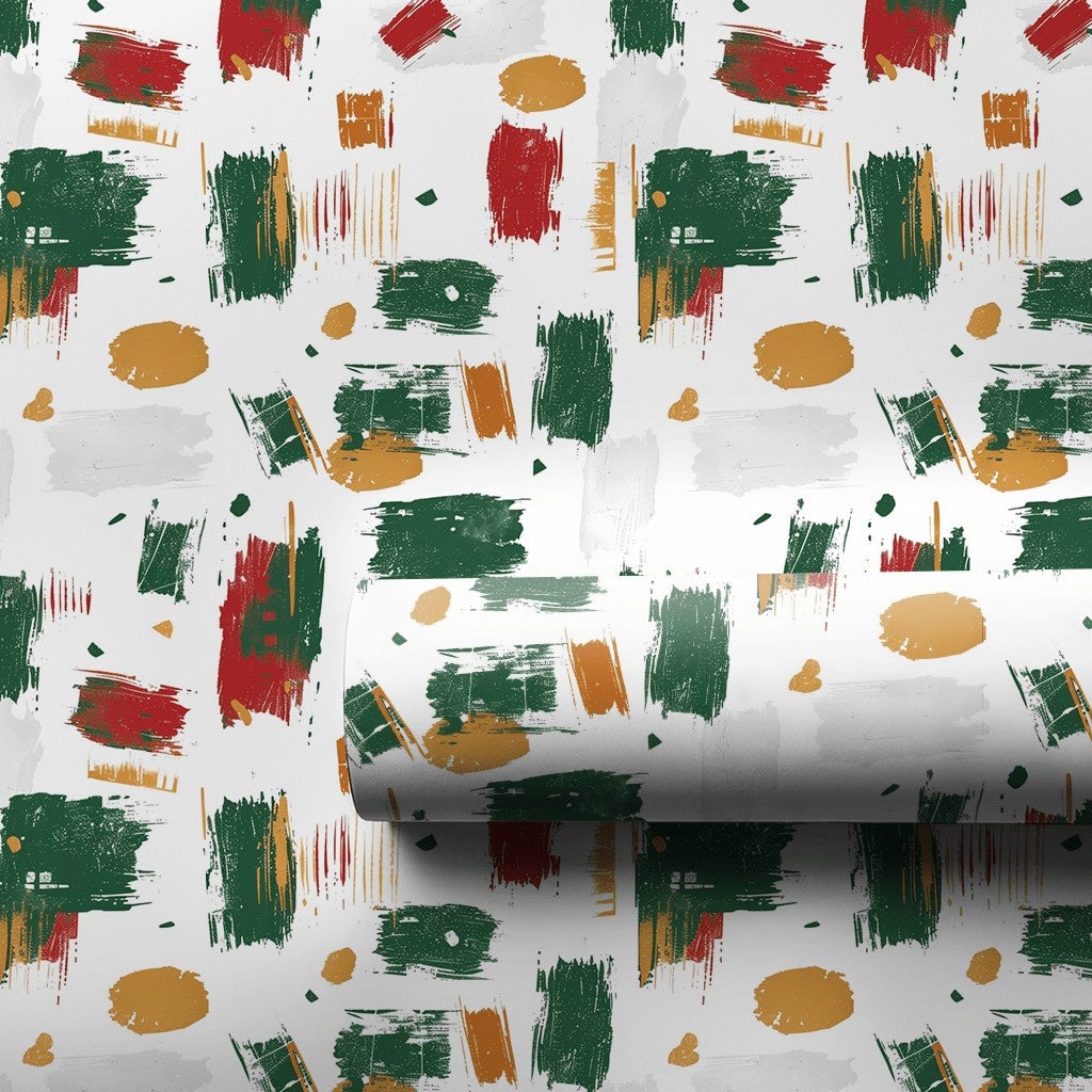 Brush Stroke Holiday Gift Wrap, Abstract Christmas Wrapping Paper, Modern Red Green Present Wrap, Festive Xmas Wrapping Paper