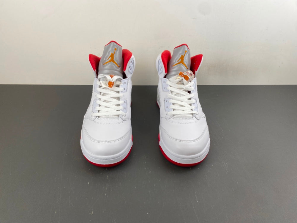 Retro High Top Sneakers, White Orange Colorway, Lace Up Design, Casual Gift for Sneaker Fans