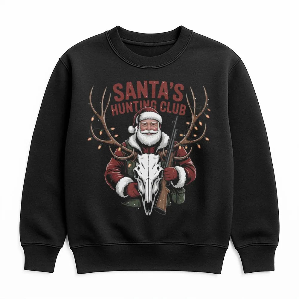 Humorous Christmas Deer Hunter Sweatshirt, Santa's Hunting Club Sweatshirt, Outdoor Holiday Graphic Crewneck