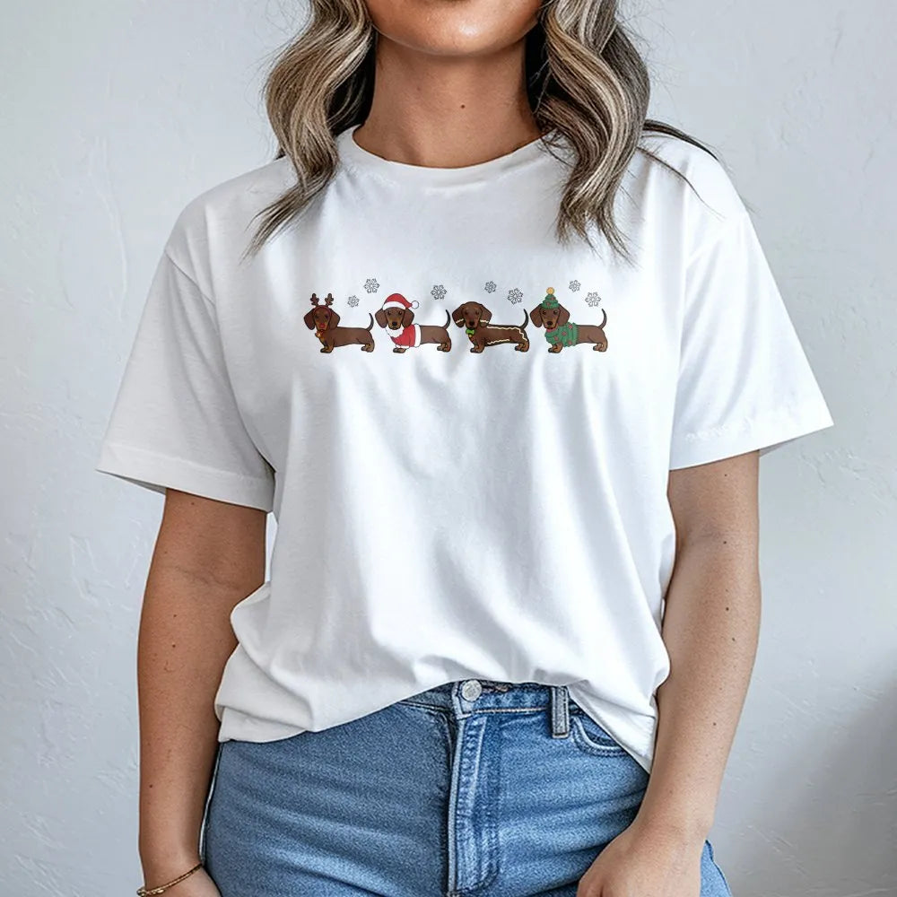 Adorable Wiener Dog Holiday Shirt, Dachshund Christmas T-Shirt, Retro Xmas Dog Graphic Tee, Humorous Pet Lover Apparel, Prese