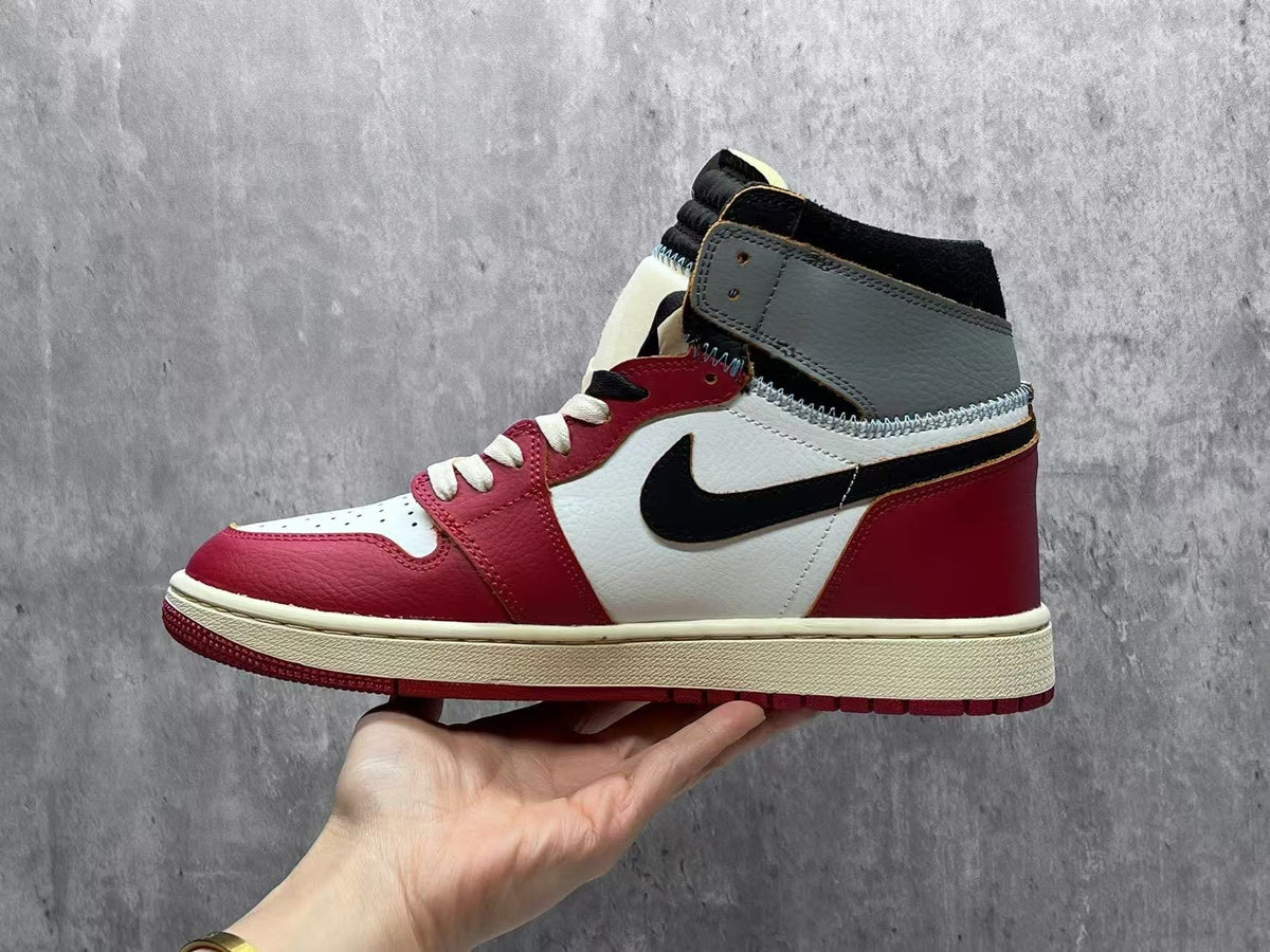 High Top Sneakers, White Red Gray Colorway, Lace Up Design, Casual Gift for Sneaker Fans