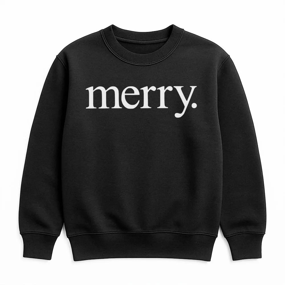 Retro Holiday Typography Crewneck, Minimalist Merry Christmas Sweatshirt, Clean Aesthetic Winter Pullover, Unisex Christmas S