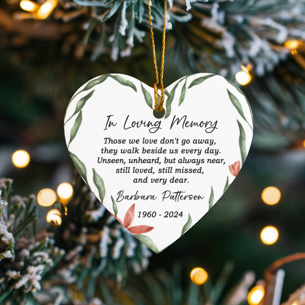 Personalized Memorial Ceramic Ornament, In Loving Memory Heart Ornament, Sympathy Loss of Loved One Keepsake, Christmas Tree 