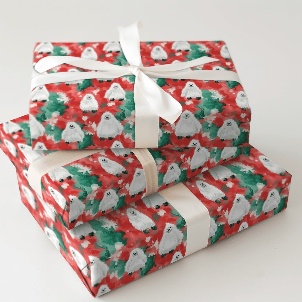 Abominable Snowman Holiday Gift Wrap, Adorable Yeti Christmas Wrapping Paper, Watercolor Yeti Wrapping Paper, Kids Festive Xm