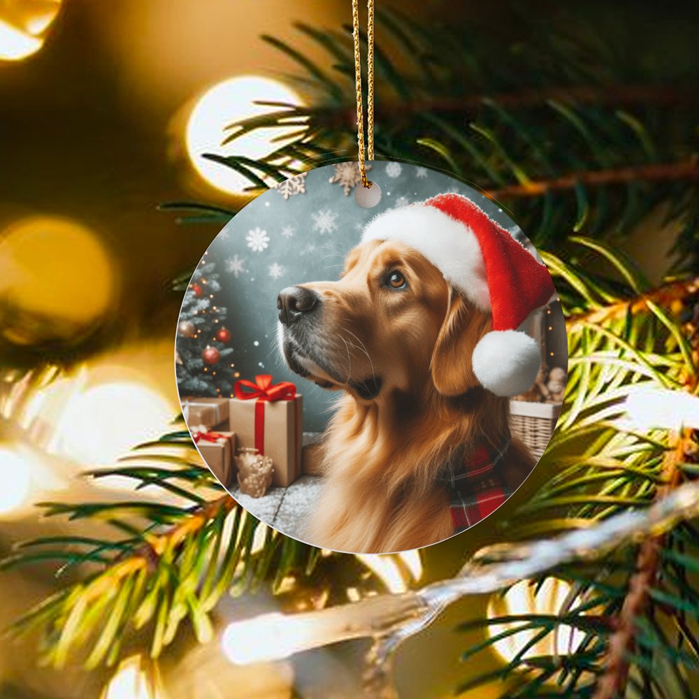 Santa Hat Dog Ornament, Golden Retriever Christmas Ornament, Golden Retriever Tree Ornament, Holiday Pet Keepsake, Dog Lover 