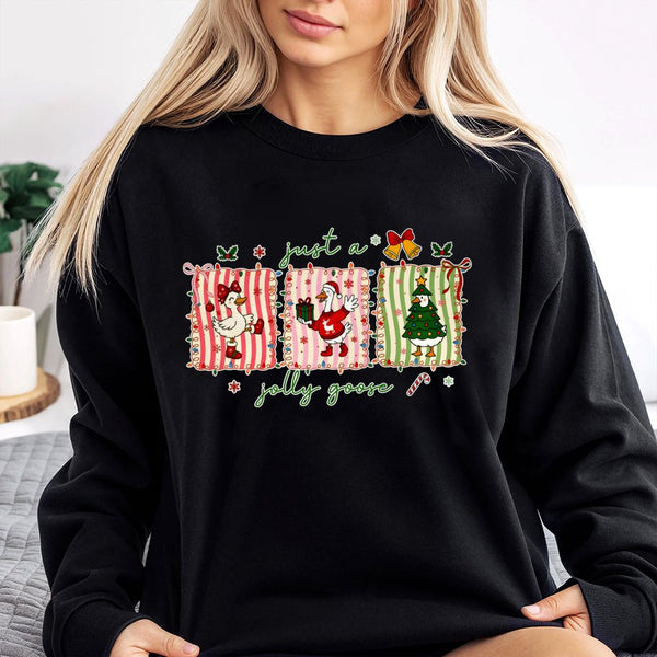 Adorable Festive Goose Sweater, Jolly Goose Christmas Sweatshirt, Humorous Goose Holiday Crewneck, Retro Animal Christmas Swe