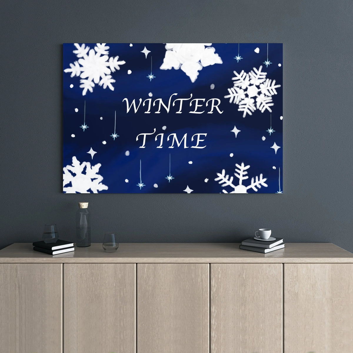Snowflake and Stars Canvas Print, Winter Time Canvas Wall Art, Holiday Seasonal Canvas, Comfy Winter Living Room Decor, Chris