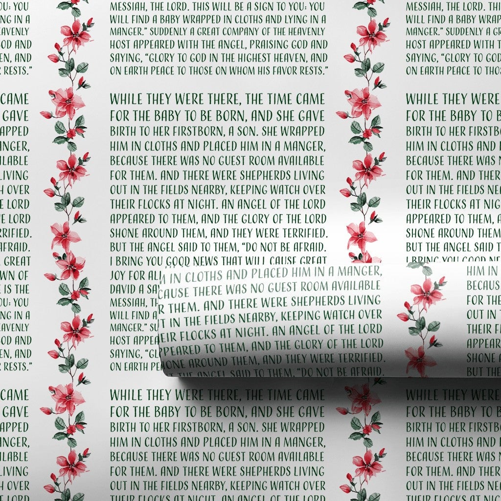 Holy Biblical Christian Gift Wrap, Nativity Scripture Christmas Wrapping Paper, Religious Holiday Wrapping Paper Roll