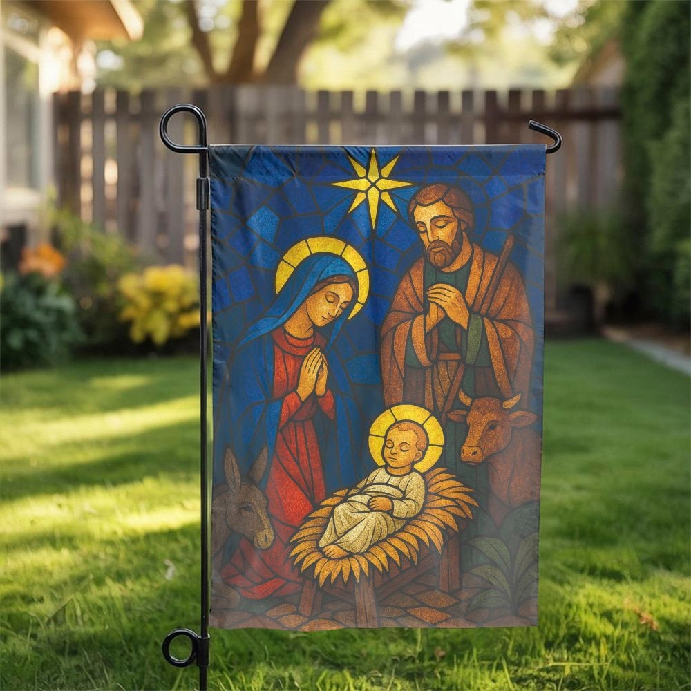 Holy Family Christmas Garden Flag, Stained Glass Nativity Garden Flag, Religious Holiday Yard Flag, Christian Outdoor Flag, X