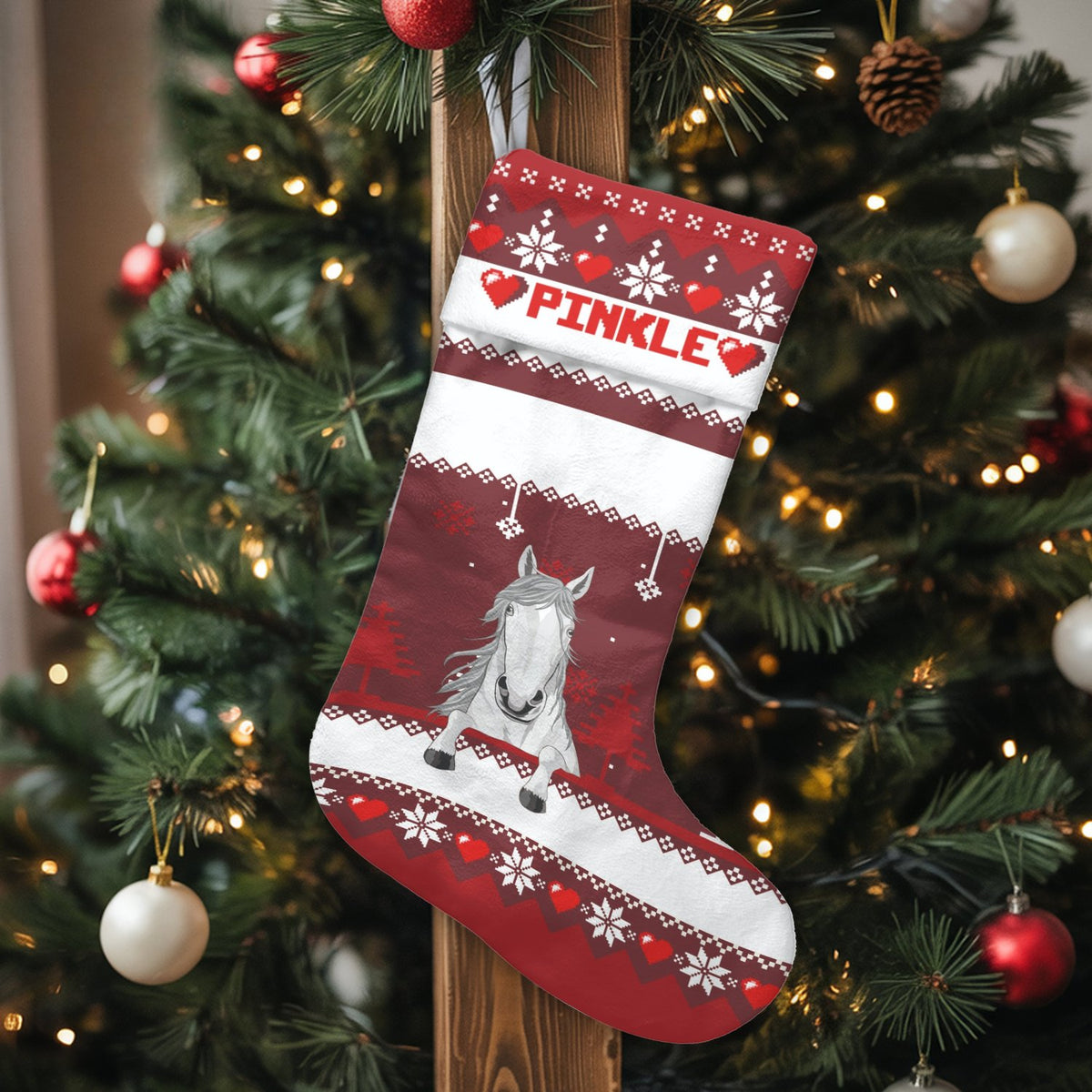 Custom Name Equine Stocking, Personalized Horse Christmas Stocking, Adorable Pony Holiday Stocking, Horse Lover Present, Rust