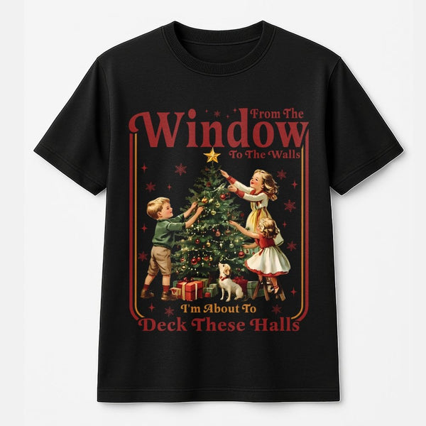 Humorous Retro Holiday Graphic Tee, Deck the Halls Christmas T-Shirt, Festive Xmas Party Shirt, Adorable Christmas Shirt, Hol
