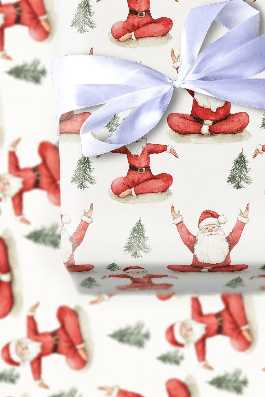 Meditating Santa Christmas Wrapping Paper, Yoga Santa Wrapping Paper, Zen Holiday Gift Wrap Roll, Humorous Festive Meditation