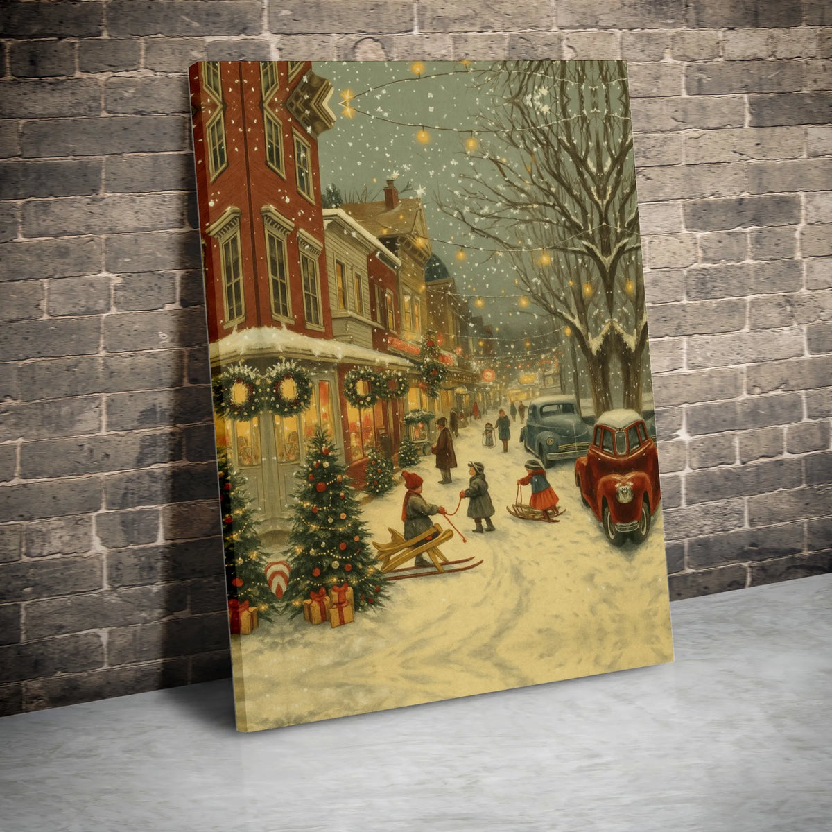 Snowy Winter Village Canvas Print, Vintage Christmas Town Canvas Wall Art, Festive Street Scene Canvas Decor, Holiday Wall De