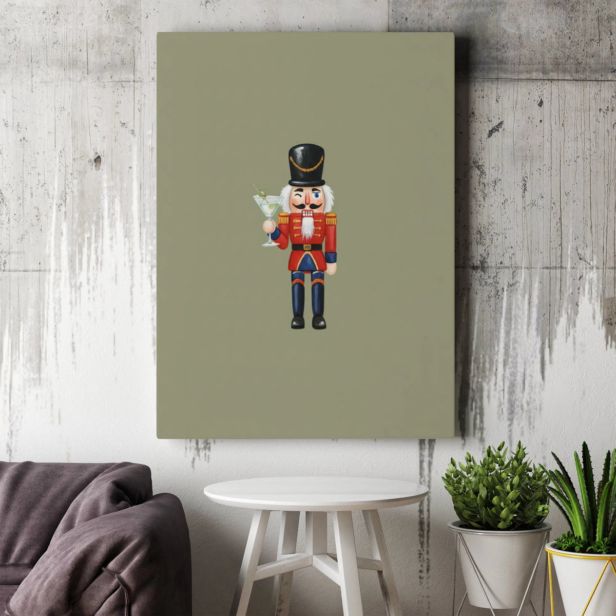 Winking Soldier Holiday Canvas Print, Nutcracker Martini Canvas Wall Art, Christmas Cocktail Wall Decor, Festive Nutcracker C