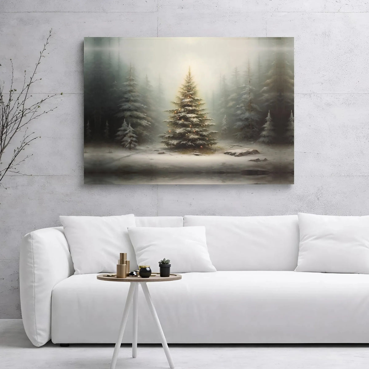 Illuminated Holiday Landscape Wall Decor, Snowy Winter Forest Christmas Tree Canvas Art, Comfy Winter Canvas Print, Christmas