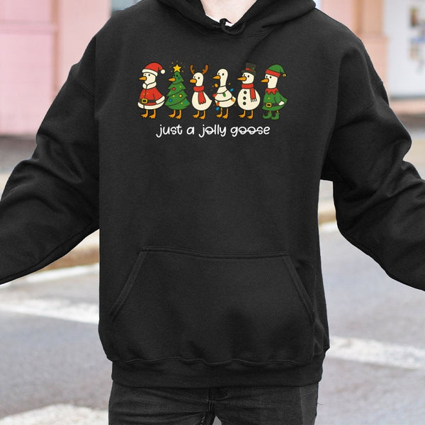 Humorous Holiday Goose Sweatshirt, Jolly Goose Christmas Hoodie, Adorable Xmas Bird Lover Pullover, Festive Winter Hooded Gra