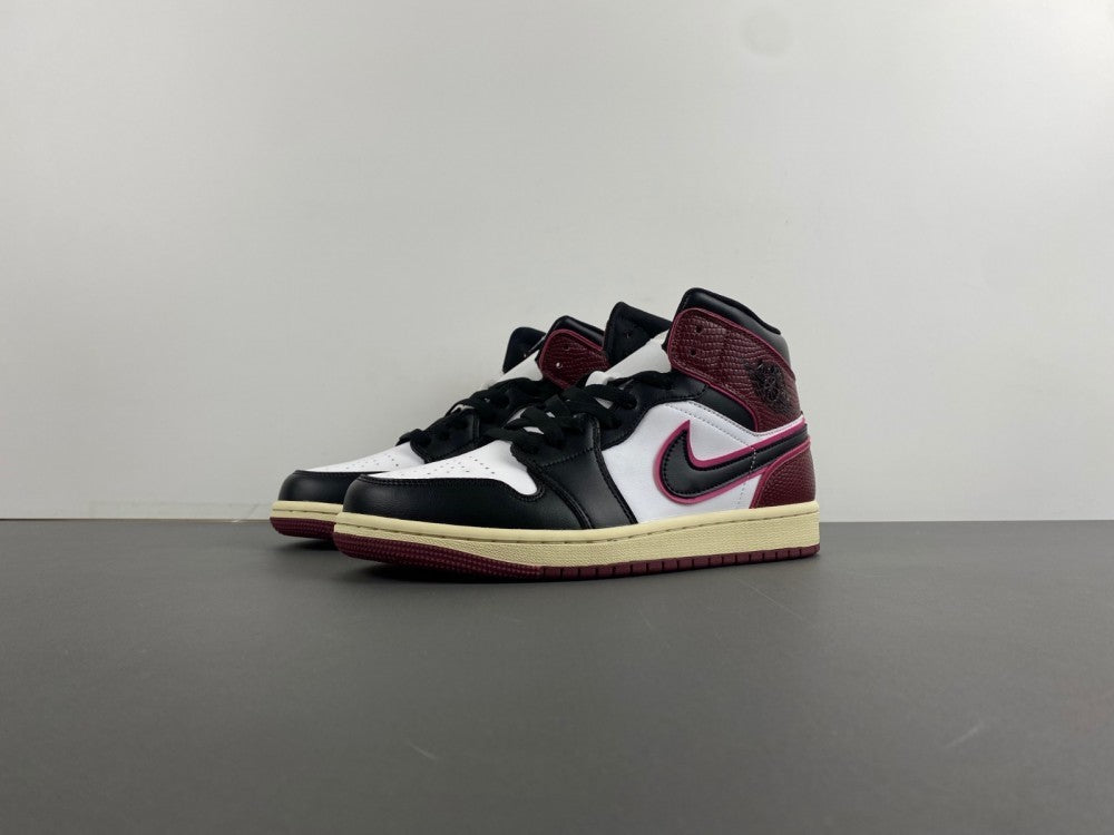 Mid Top Sneakers, Burgundy White Black Colorway, Lace Up Design, Casual Gift for Sneaker Fans