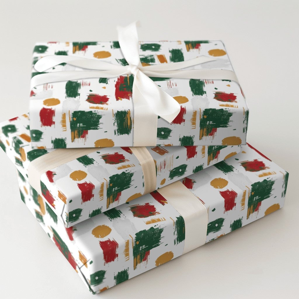 Brush Stroke Holiday Gift Wrap, Abstract Christmas Wrapping Paper, Modern Red Green Present Wrap, Festive Xmas Wrapping Paper