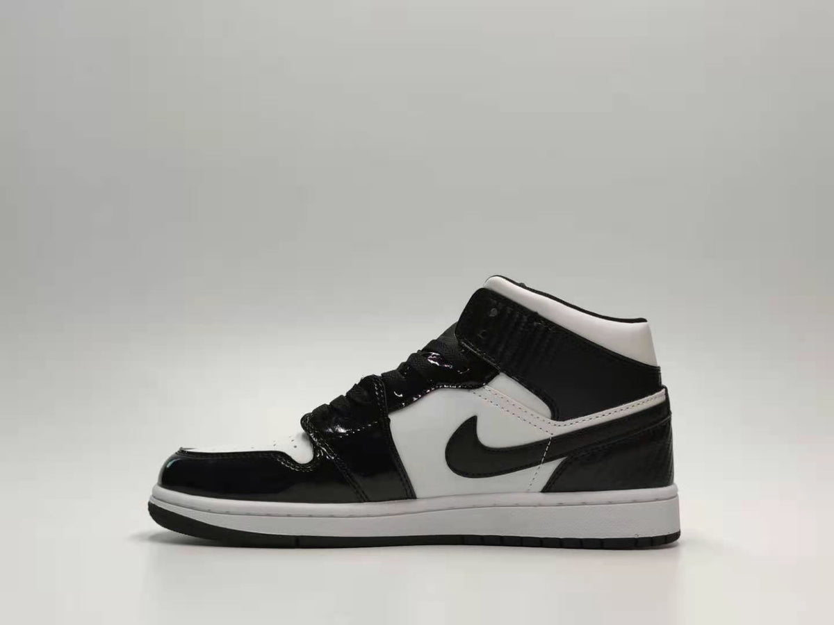 Sneakers, White Black Colorway, Patent Leather Footwear, Lace Up Design, Casual Gift for Sneaker Fans