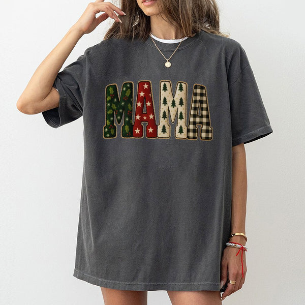 Plaid Tree Holiday Graphic Tee, Christmas Mama T-Shirt, Festive Mama Christmas Shirt, Adorable Winter Mom Tee, Family Holiday