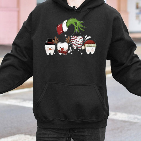 Humorous Dental Tooth Holiday Hooded Sweatshirt, Dentist Christmas Hoodie, Hygienist Christmas Sweater, Dental Clinic Holiday