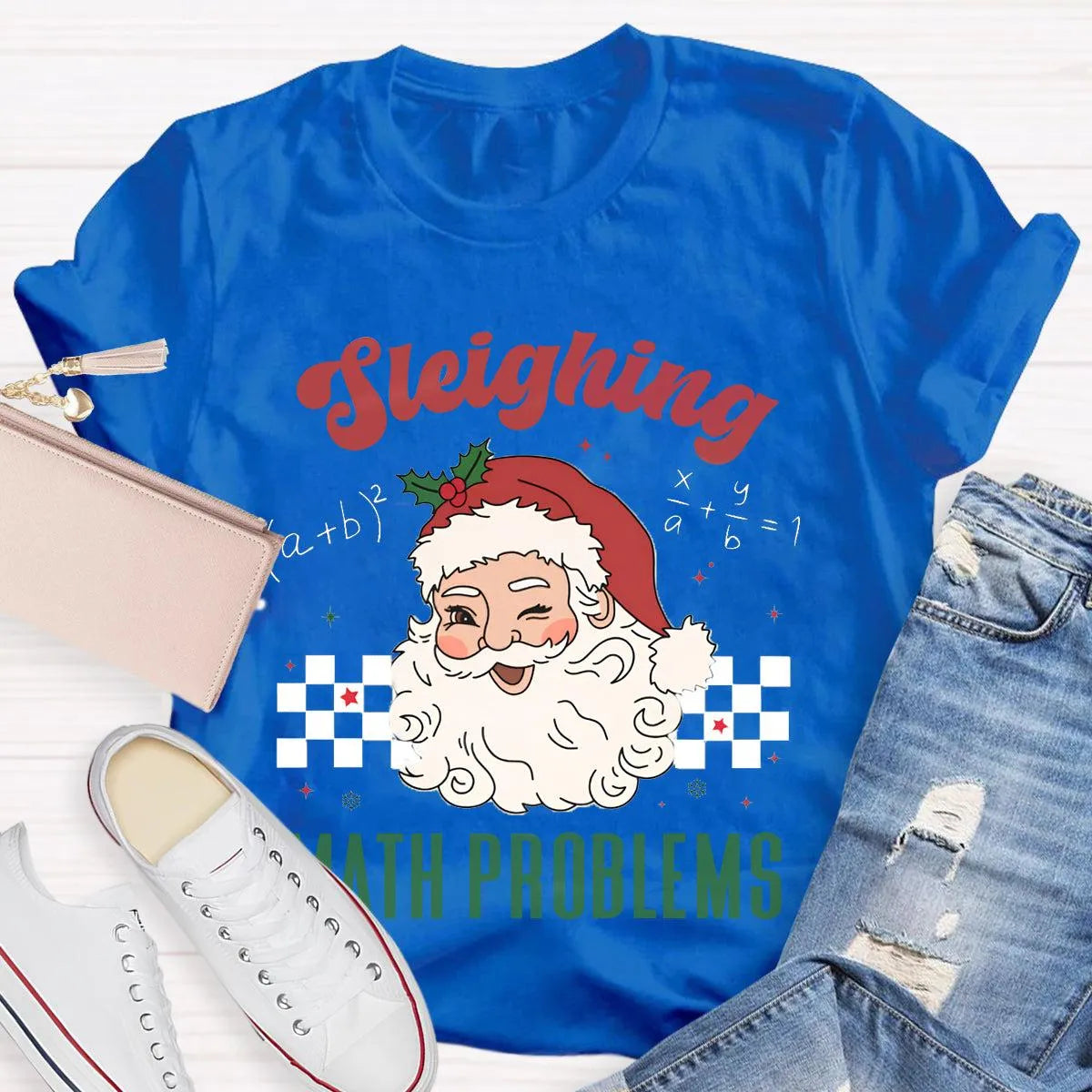 Humorous Math Teacher Holiday Graphic Tee, Sleighing Math Problems Christmas Shirt, Festive STEM Christmas T-Shirt, Winter Ma