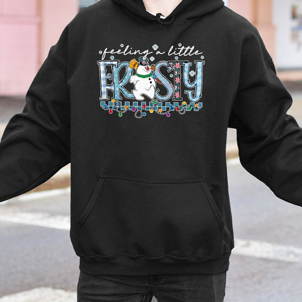 Adorable Snowman Christmas Hooded Sweatshirt, Feeling A Little Frosty Hoodie, Festive Winter Pullover Hoodie, Comfy Holiday S