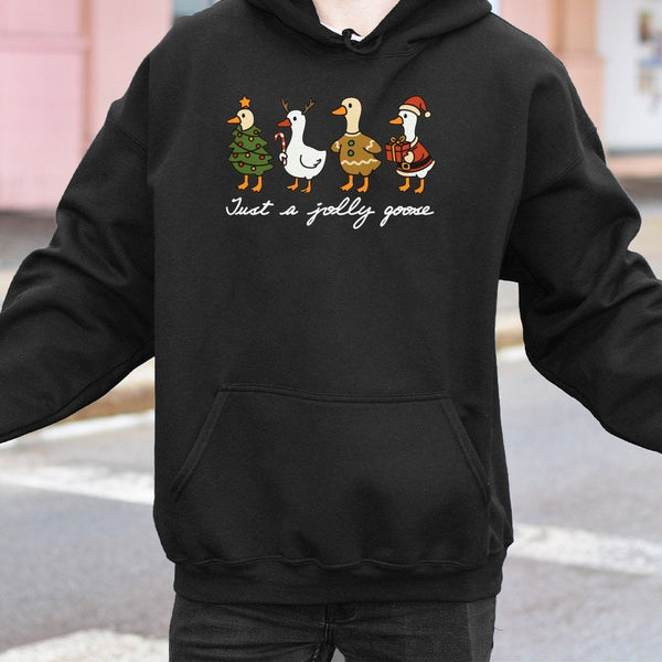 Humorous Holiday Goose Sweatshirt, Jolly Goose Christmas Hoodie, Adorable Xmas Duck Graphic Pullover, Goose Lover Hooded Swea