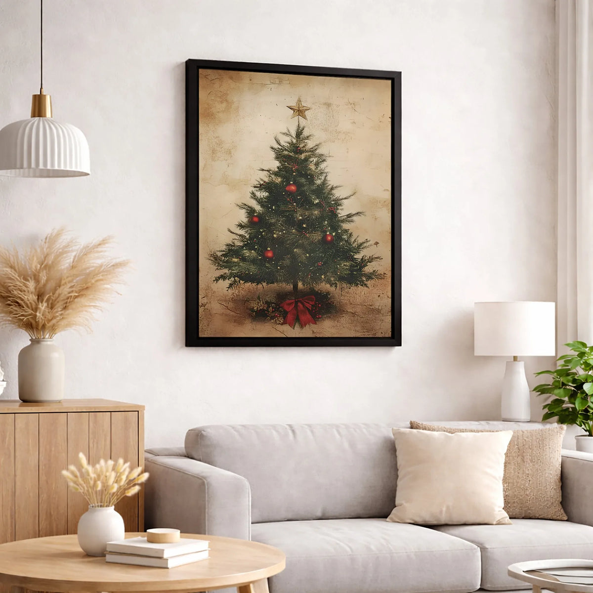 Rustic Holiday Tree Wall Art, Vintage Christmas Tree Canvas Art, Festive Christmas Canvas Print, Seasonal Tree Decor, Holiday