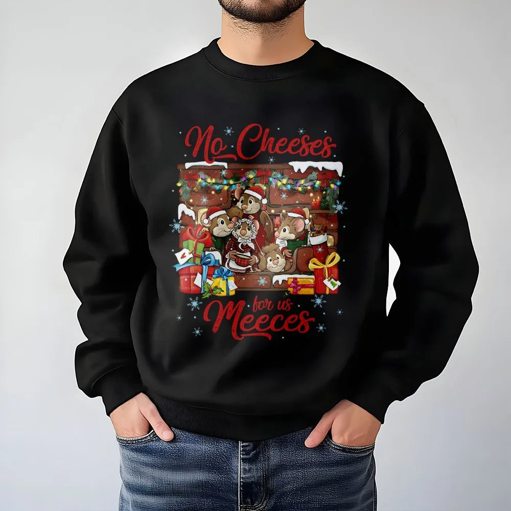 No Cheeses for Us Meeces Graphic Crewneck, Adorable Mouse Christmas Sweatshirt, Humorous Muppet Holiday Sweater, Nostalgic Xm