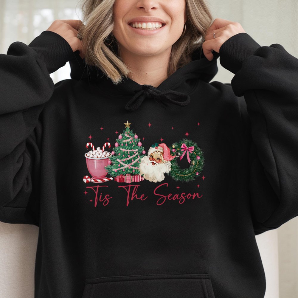 Tis the Season Christmas Hoodie, Retro Santa Claus Christmas Hoodie, Holiday Santa Graphic Sweatshirt, Festive Xmas Hoodie, W