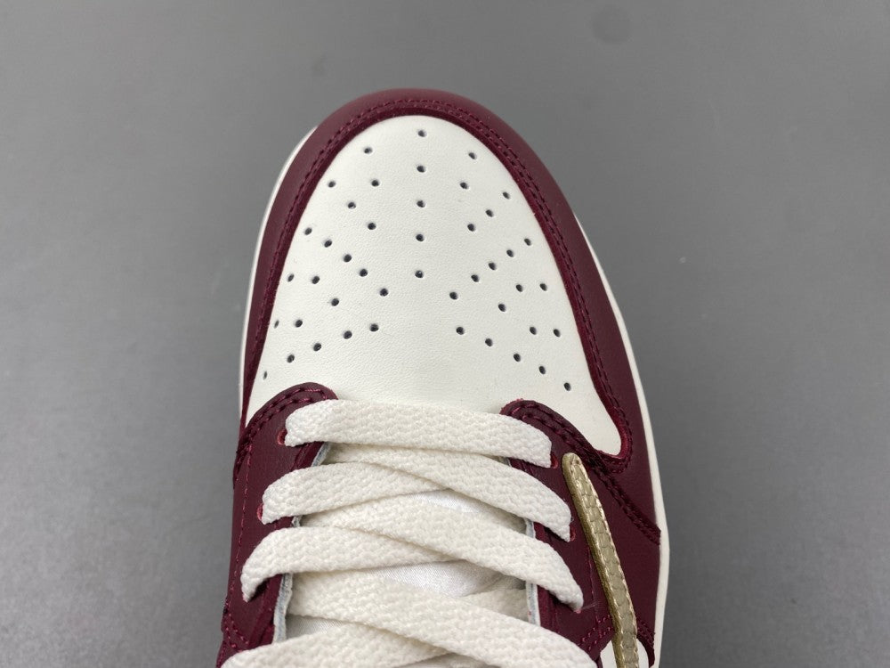 Low Top Sneakers, Burgundy White Gold Colorway, Reverse Hook Design, Lace Up Design, Casual Gift for Sneaker Fans
