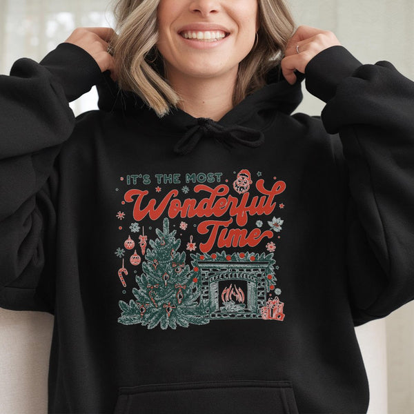 Retro Christmas Tree Hoodie, Most Wonderful Time Hoodie, Comfy Holiday Graphic Hoodie, Winter Xmas Hooded Sweatshirt, Christm
