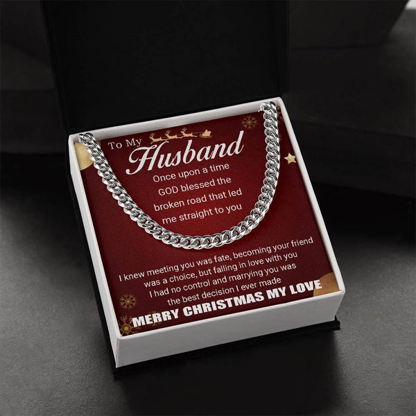 Christmas Present Cuban Chain, Husband Cuban Link Chain Necklace, Polished Stainless Steel Mens Necklace, LED Luxury Box Keep