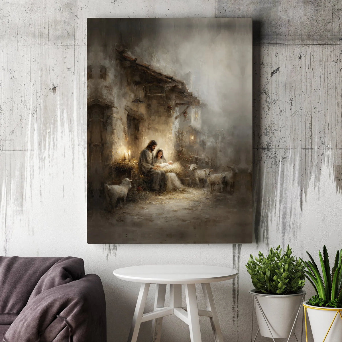 Birth of Jesus Canvas Print, Nativity Scene Canvas Wall Art, Holy Family Religious Wall Decor, Christian Christmas Canvas, Ho