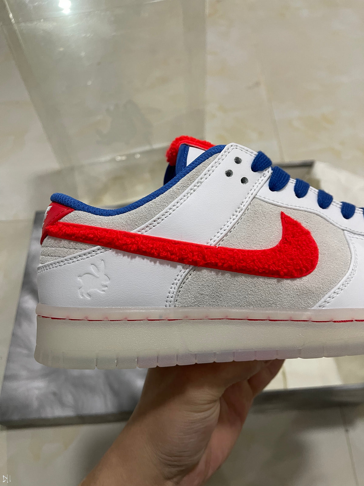 Low Top Sneakers, Blue White Red Colorway, Lace Up Design, Casual Gift for Sneaker Fans