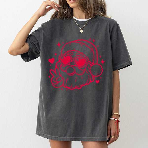 Bubble Gum Santa Claus Graphic Tee, Cool Santa Sunglasses T-Shirt, Retro Pink Christmas Shirt, Humorous Holiday Graphic T-Shi