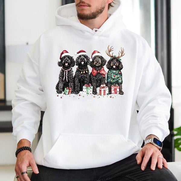Adorable Holiday Dog Hoodie, Black Goldendoodle Christmas Hoodie, Winter Doodle Hoodie, Goldendoodle Dog Mom Sweatshirt, Xmas