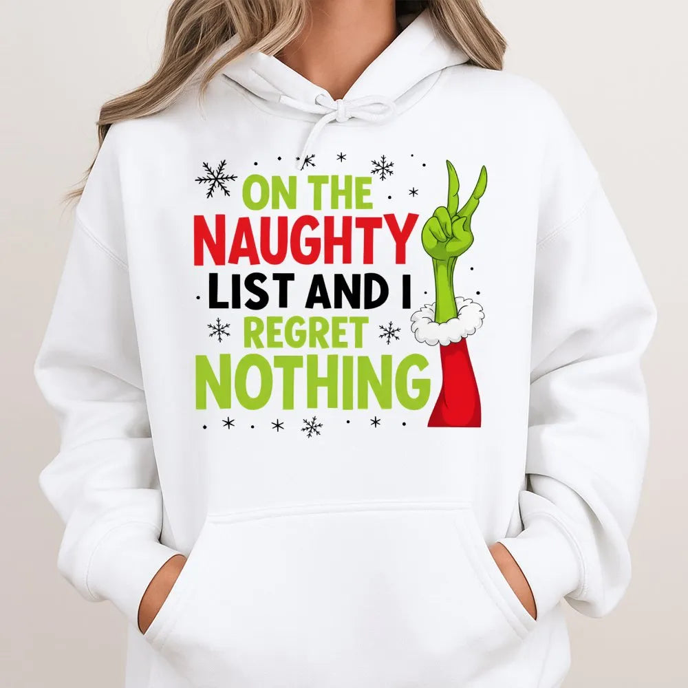 Peace Sign Holiday Sweatshirt, Naughty List Christmas Hoodie, Humorous Naughty List Hoodie, Sarcastic Christmas Hooded Sweate