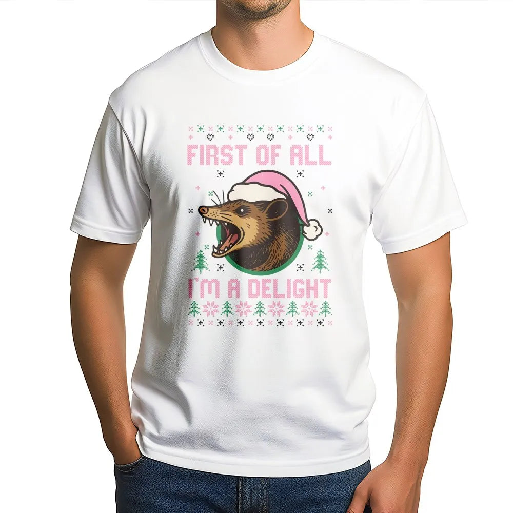 Adorable Possum Ugly Sweater Shirt, Humorous Opossum Santa Hat Christmas T-Shirt, Holiday Animal Graphic Tee, Possum Lover Ch