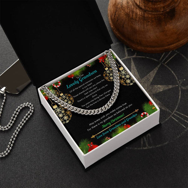 Polished Stainless Steel Chain, Grandson Cuban Link Chain Necklace, Mens Cuban Link Jewelry with Message Card, Christmas Pres
